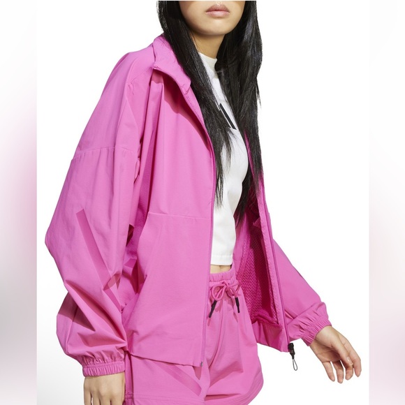 NWT Adidas  Pink Women's woven Full zip Track Jacket $110 Fuchsia Sz XL - Picture 5 of 9